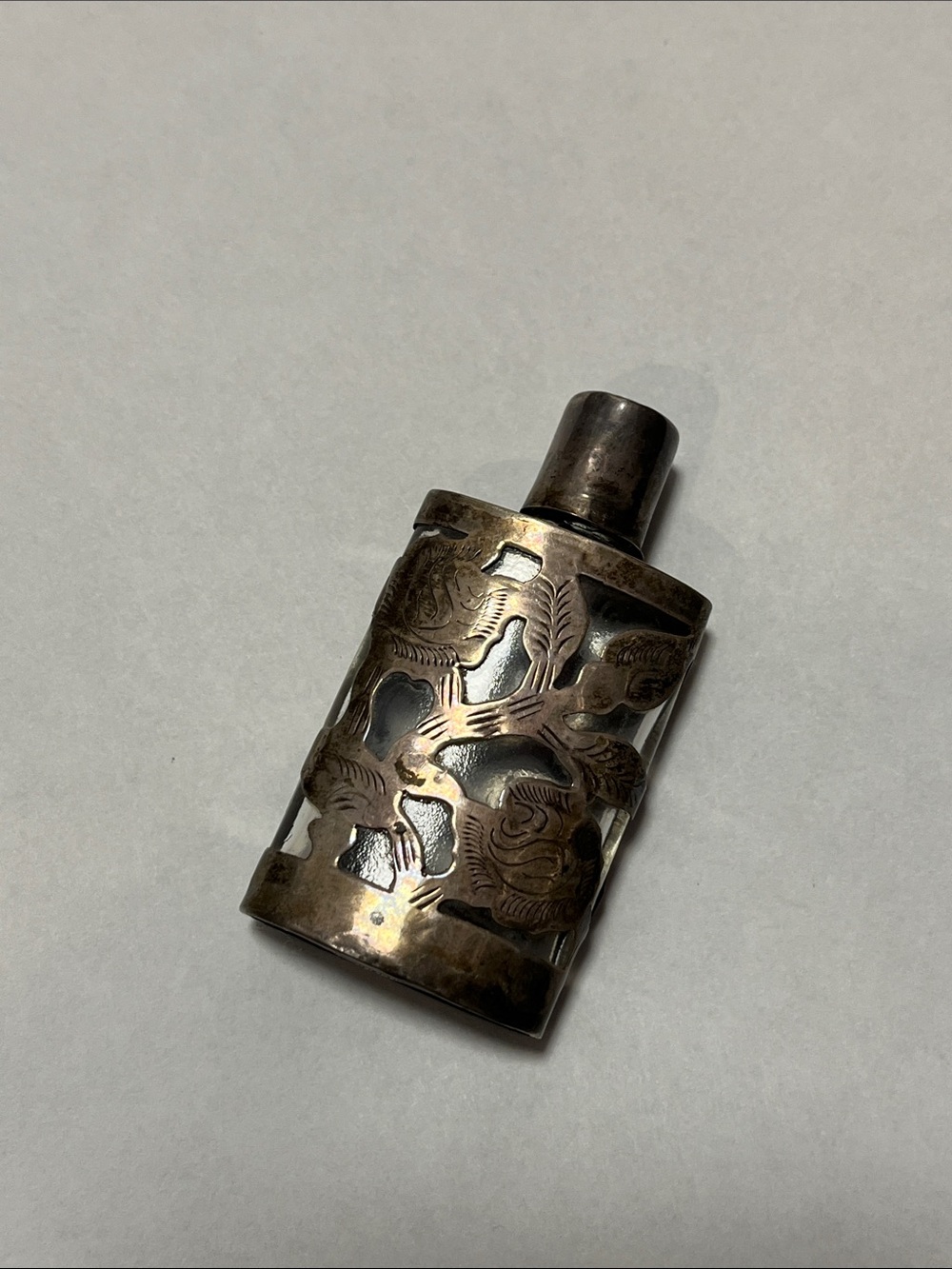 Antique Art Nouveau Sterling & Glass Vial
